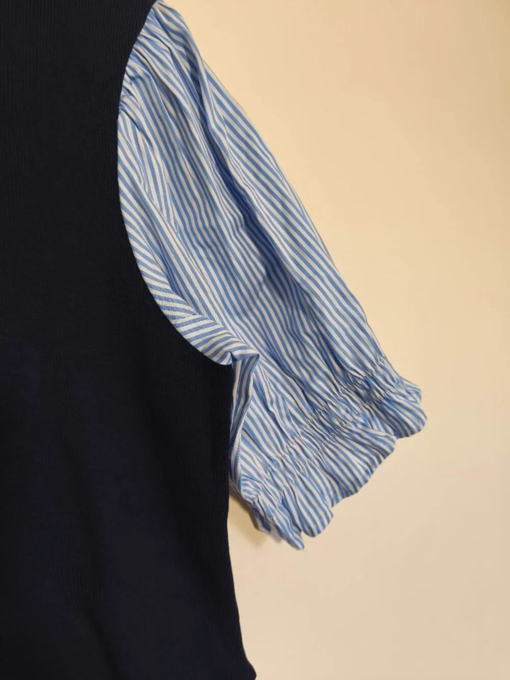 NWT Anthropologie Puff Sleeve Shirttail Sweater Vest Top sz M Navy Blue Preppy